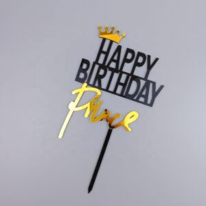 Cake Topper Happy Birthday Prince Negru & Auriu