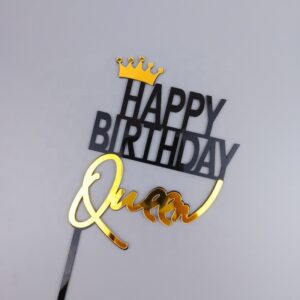 Cake Topper Happy Birthday Queen Negru & Auriu