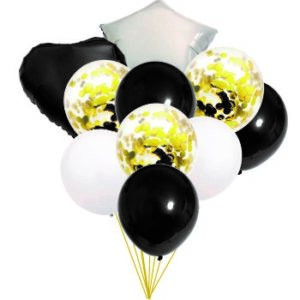 Set Baloane Alb Cu Confetti & Alb & Negru 10Buc 35 CM