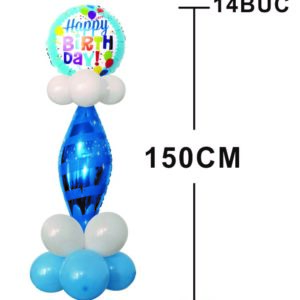 Stalp Cu Baloane Happy Birthday Bleu 14Buc 150Cm