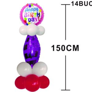 Stalp Cu Baloane Happy Birthday Roz 14Buc 150Cm