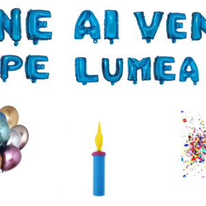Set Baloane Pentru Nou Nascut Cu Mesaj Bine Ai Venit Pe Lumea , Albastru , 71 Buc